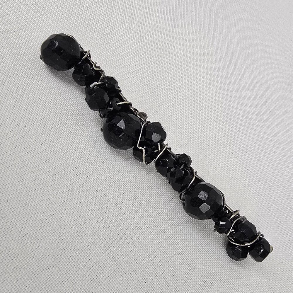 Black Faceted Beaded Bar Brooch
